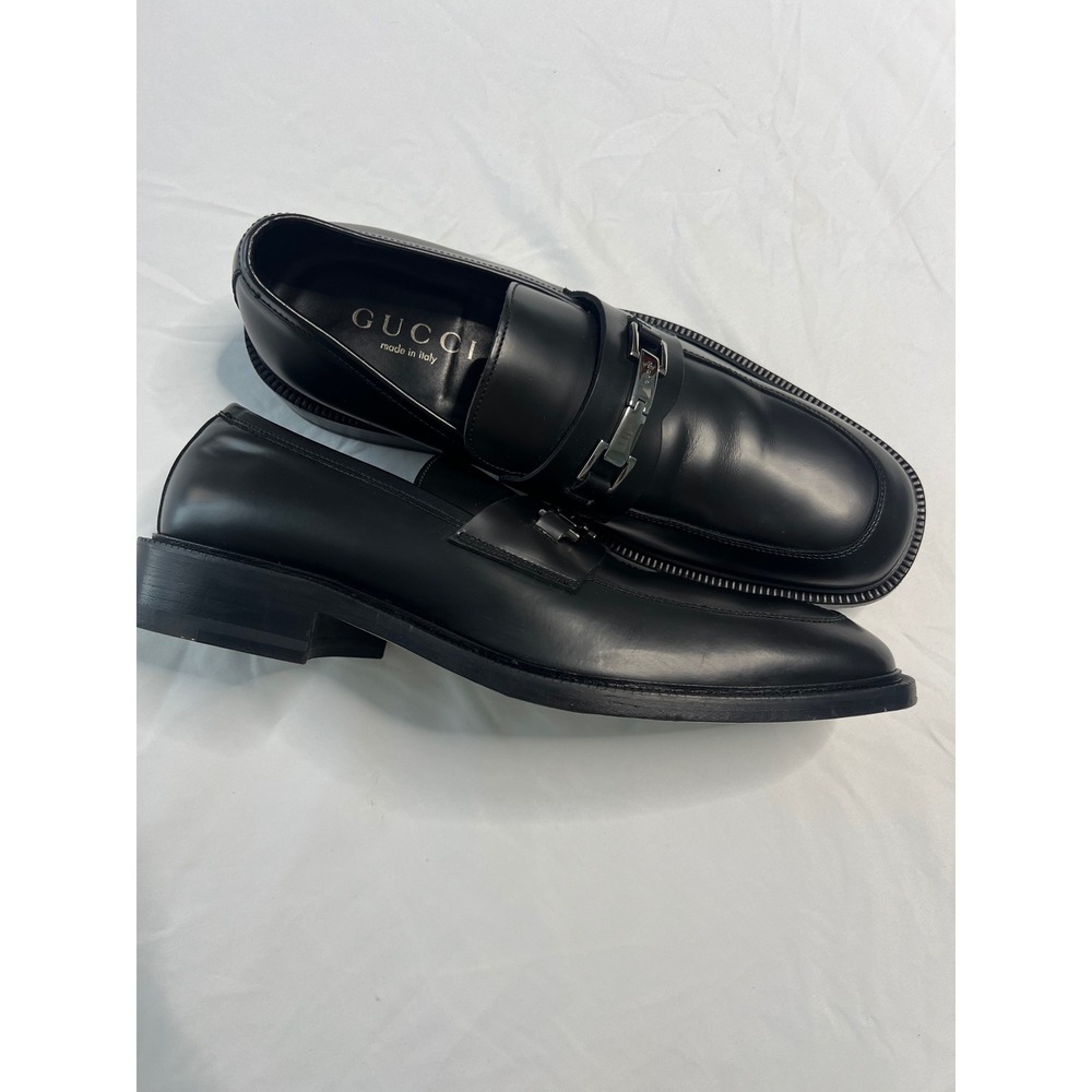Vintage Gucci Mens Black Leather Loafers Dress Shoes Silver Buckle Italy Size 11 - Picture 9 of 9